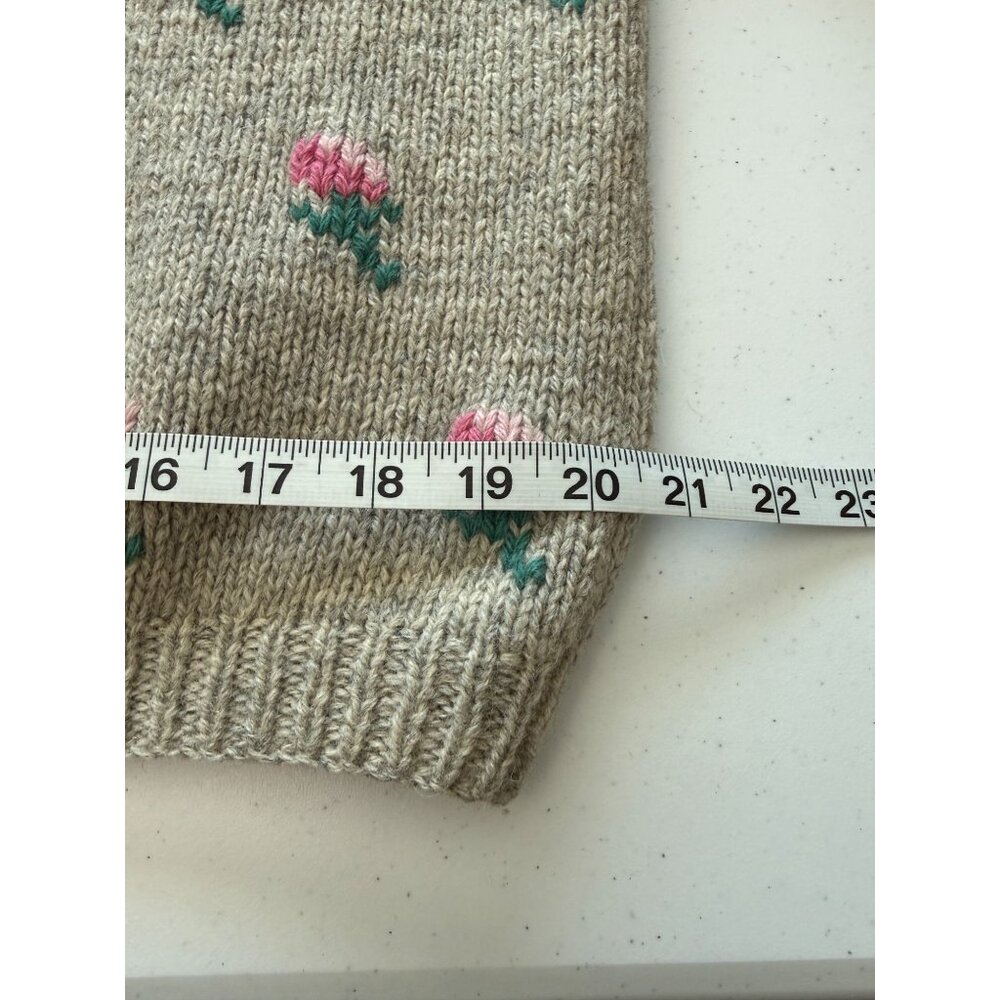 Vintage Eagles Eye Womens M Cardigan Wool Floral Tan Blue Pink Button Up Sweater - Picture 13 of 16